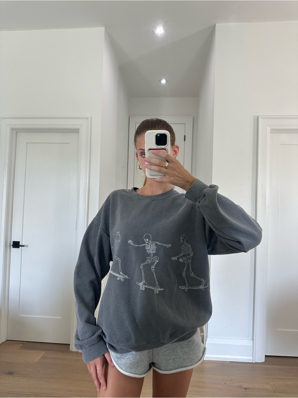 Urban Outfitters Gray Skeleton Skate Crewneck Sweater